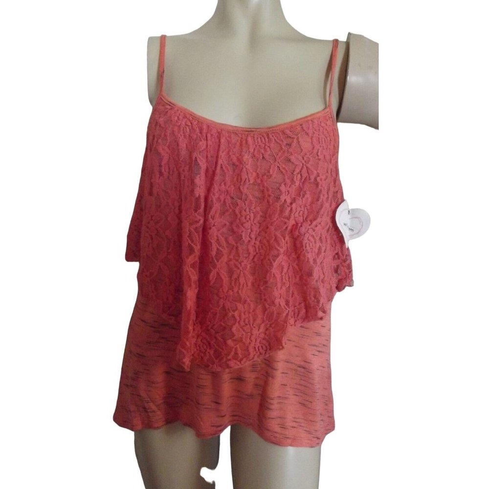 Self Esteem Large Orange Black Lace Cami sleeveless top Shirt TANK slub l y2k